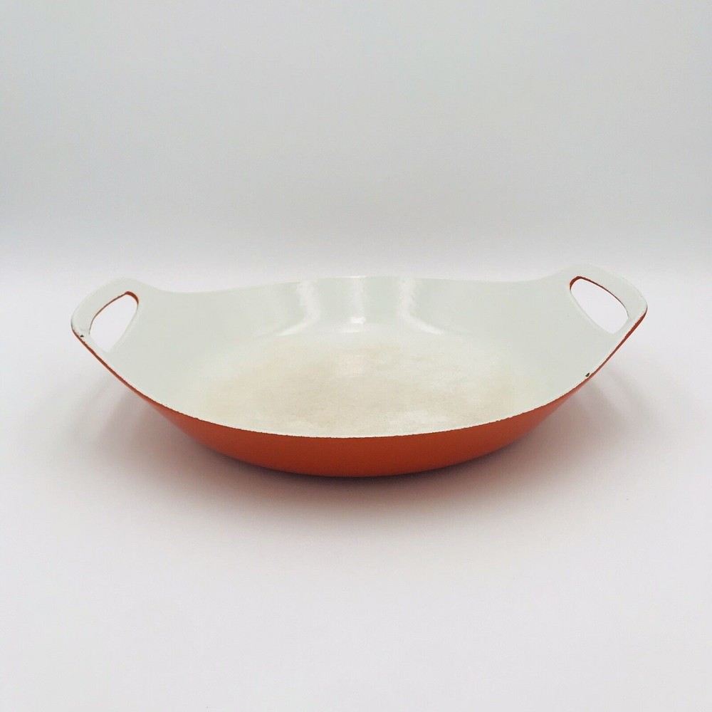 Copco Paella Pan Michael Lax Design Denmark MCM Orange Flame Enameled Cast VTG